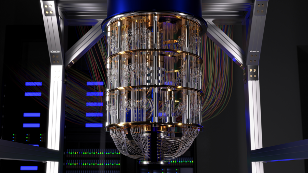 A 3D rendering of a quantum computer.