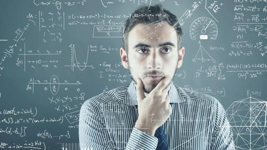 Man imagining different formulas 