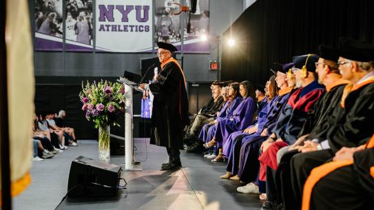 Senior Vice Dean Eray Aydil giving a speech during the 2024 commencement