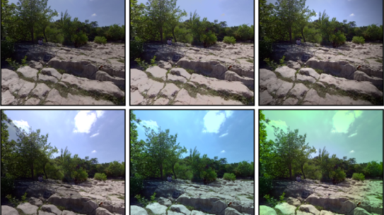 6 different versions of same scene with slightly different color tones