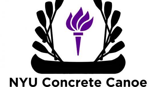 Concrete Canoe logo featuring NYU's torch and canoe with oars rising from the hull