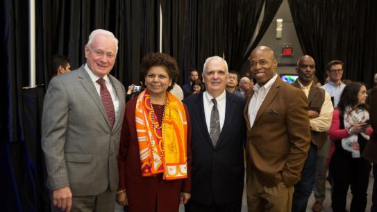 Senator Martin Golden, Tandon Board of Overseers Chair Chandrika Tandon, Assemblyman Joseph Lentol, and Borough President Eric Adams