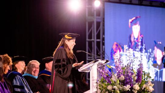 University of Pennsylvania Wharton Postdoctoral Fellow Lauren Eskreis-Winkler speaks to the incoming class about the power of "grit" and supporting each other